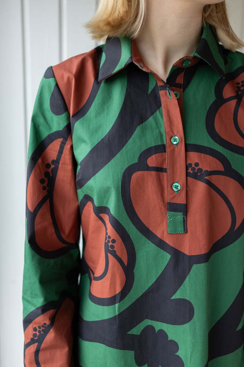 Danecarnation Poplin Dress Dk Pine BIG POPPY