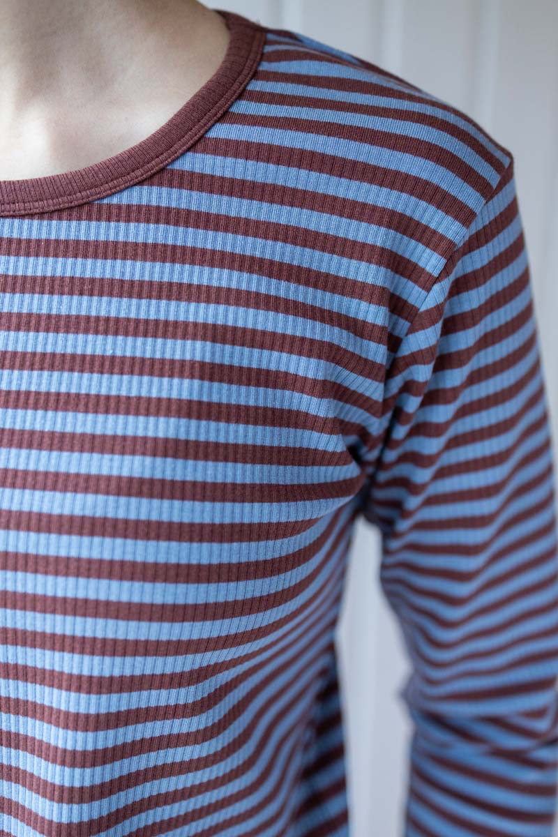 Danehero Ribbing Tee Dk Merlot/Lt Blue Grey