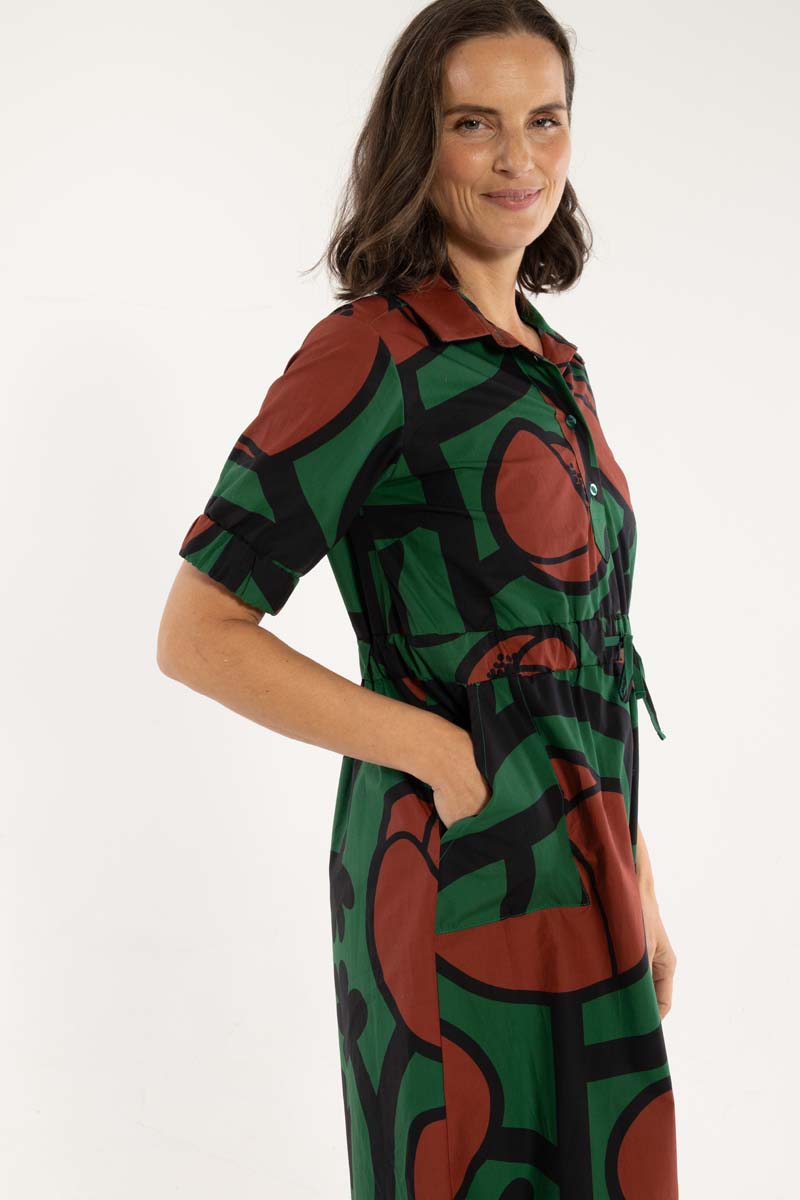 Danesusanne Poplin Dress Dk Pine BIG POPPY