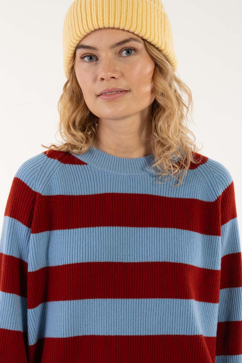 Danerelation Chunky Wool Sweater Dk Brick/Lt Blue Grey