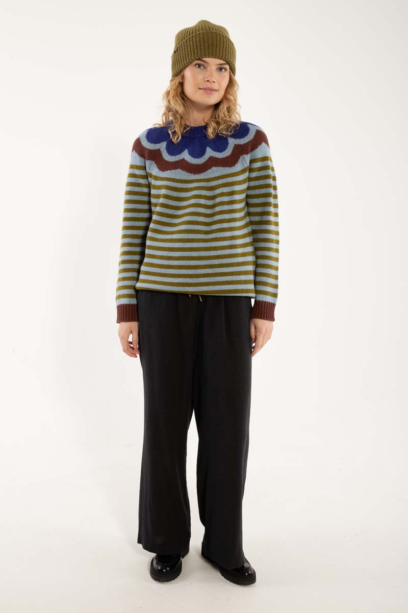 Daneglamping Wool Sweater Lt Blue Grey/Olive
