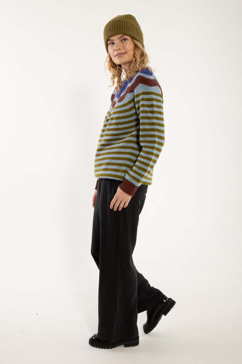 Daneglamping Wool Sweater Lt Blue Grey/Olive
