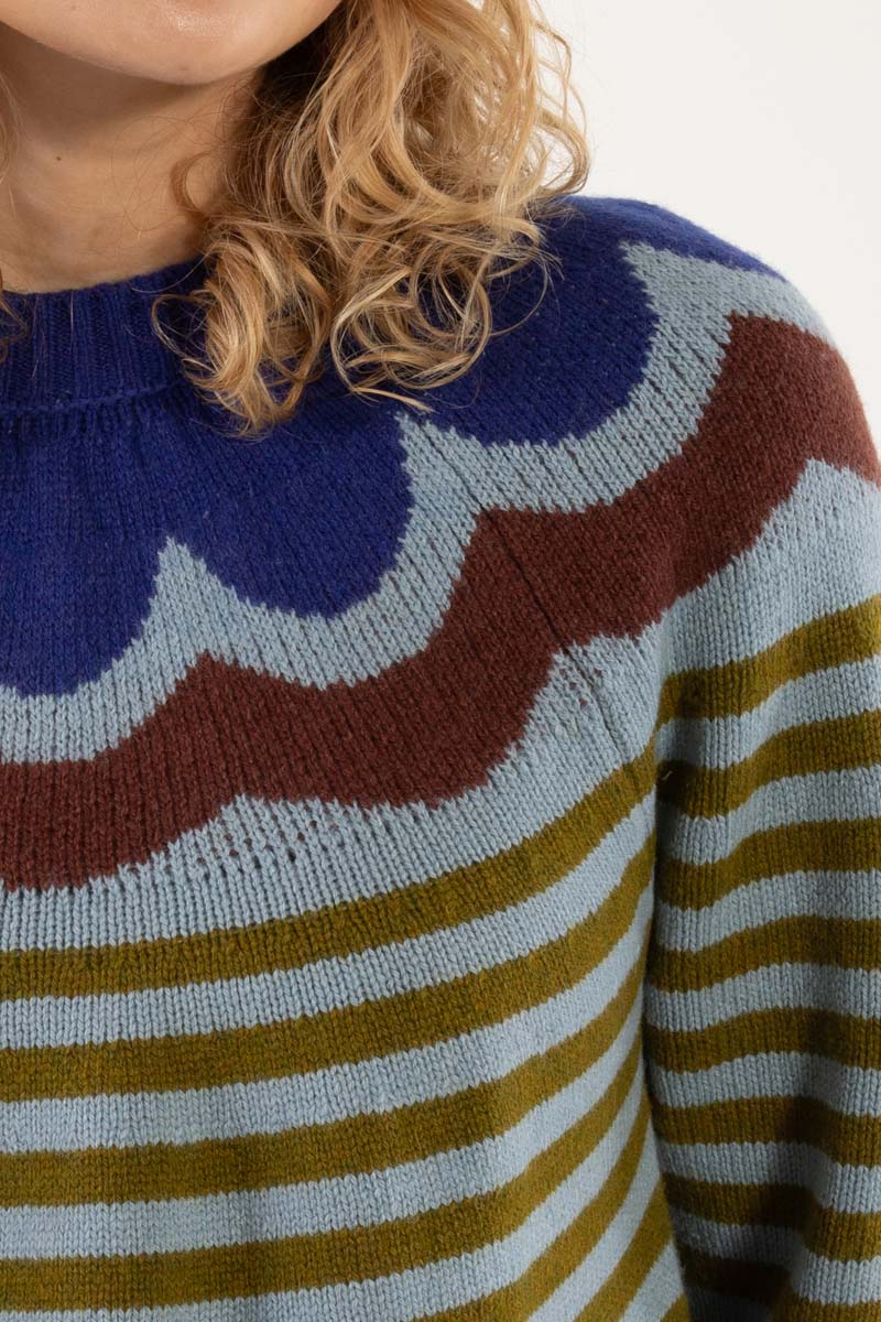 Daneglamping Wool Sweater Lt Blue Grey/Olive