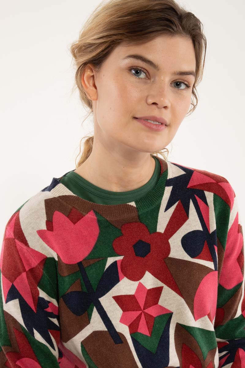 Danevibe Merino Wool AOP Sweater Lt Beige GEOFLEUR