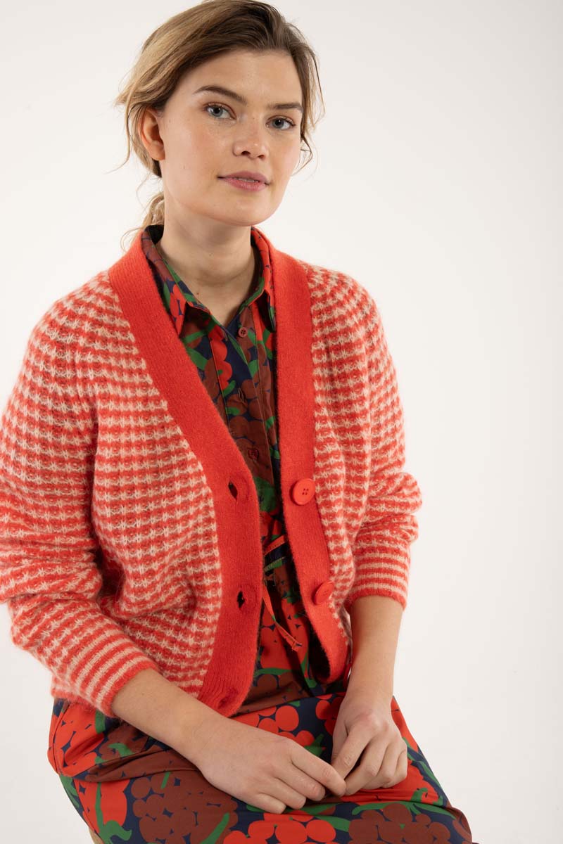Danadorable Alpaca Cardigan Bright Red/Powder