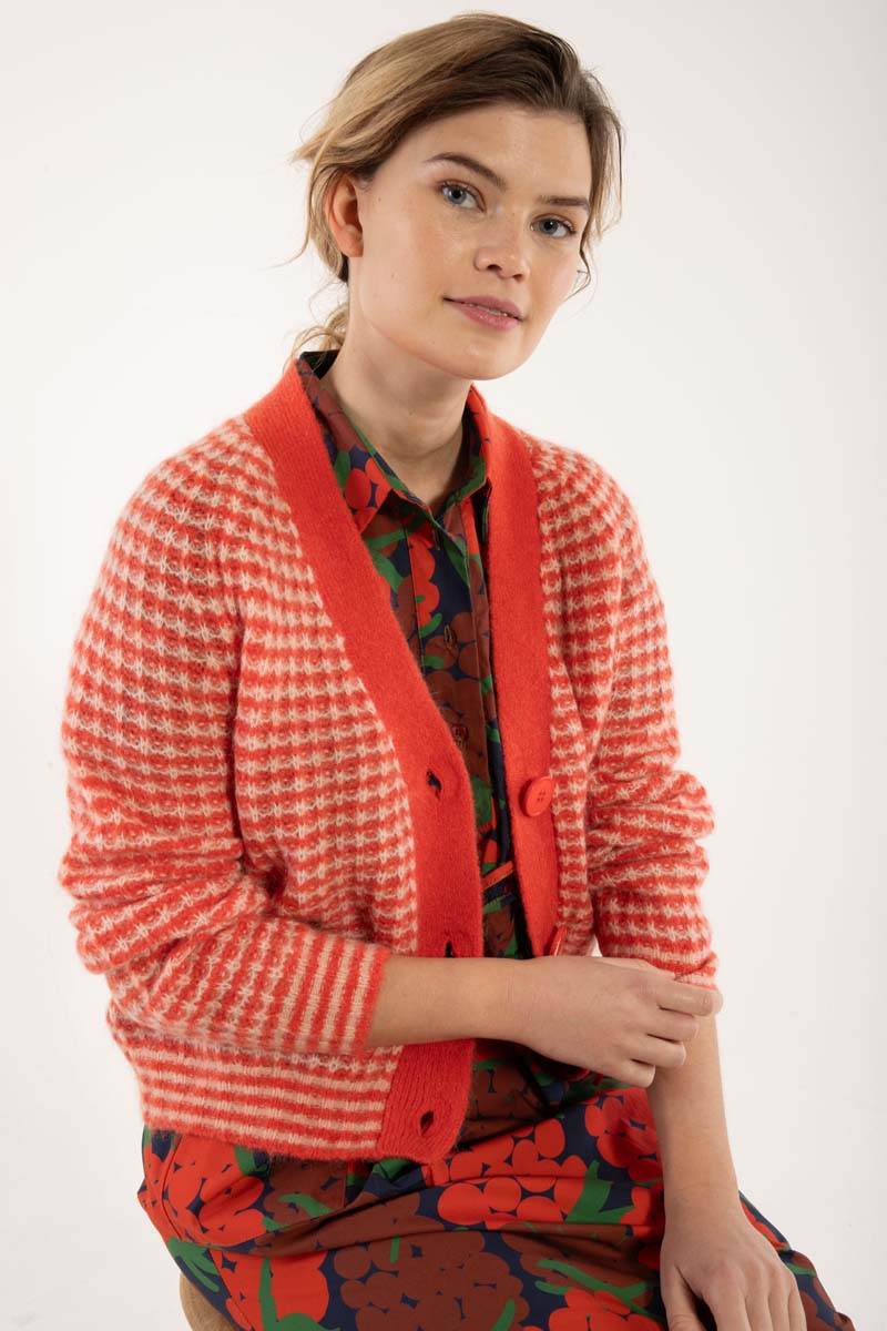 Danadorable Alpaca Cardigan Bright Red/Powder
