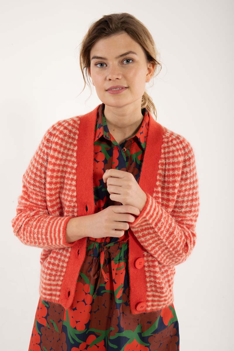 Danadorable Alpaca Cardigan Bright Red/Powder