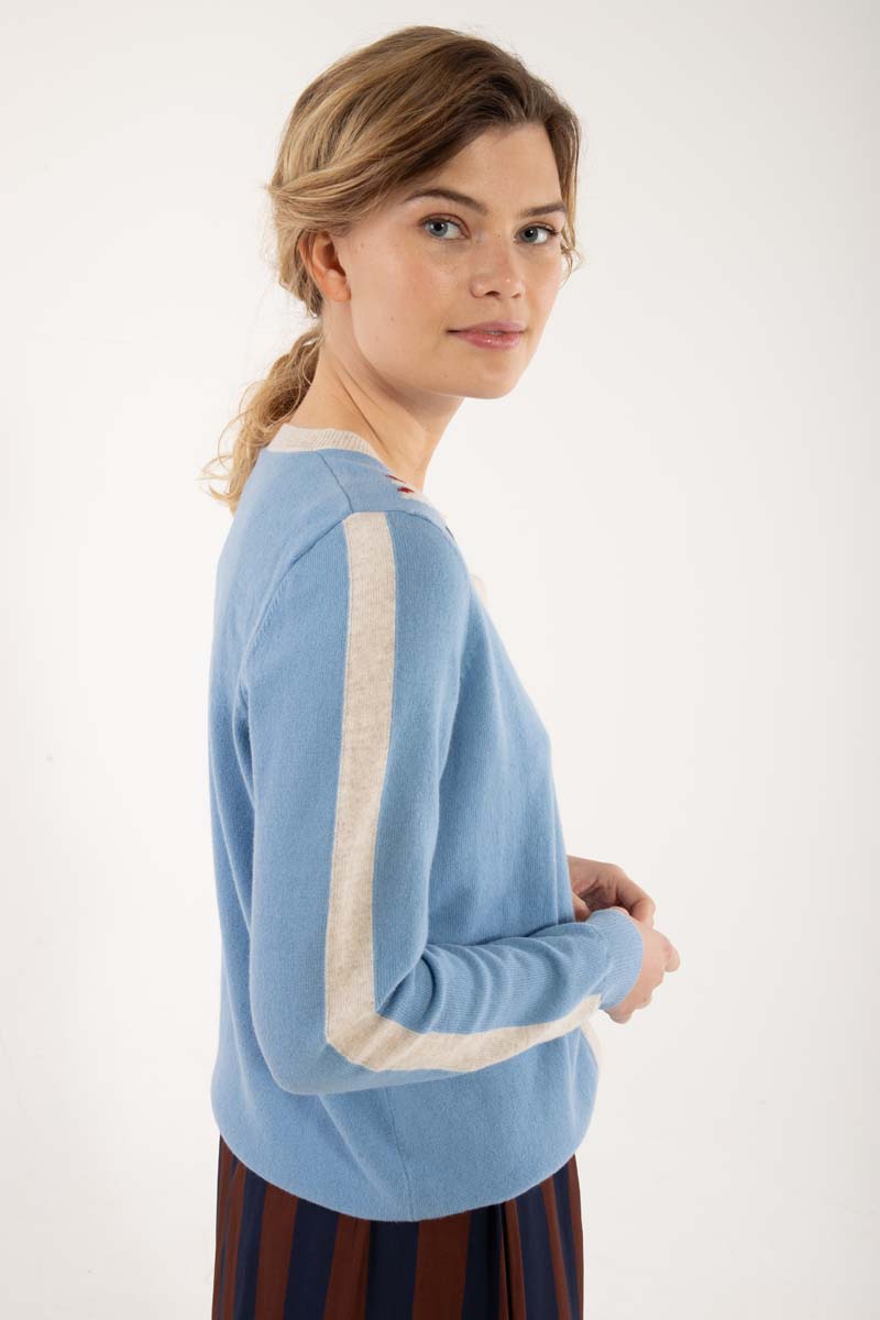 Danelife Merino Wool Cardigan Lt Blue Grey