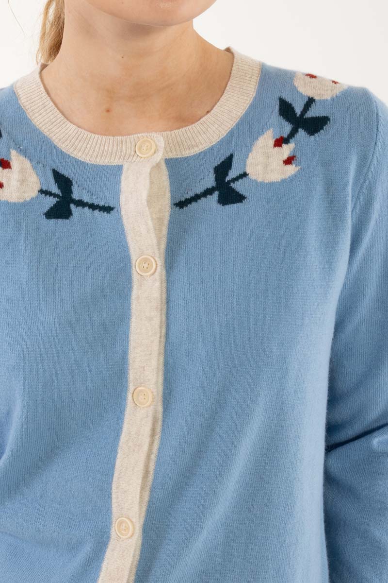 Danelife Merino Wool Cardigan Lt Blue Grey