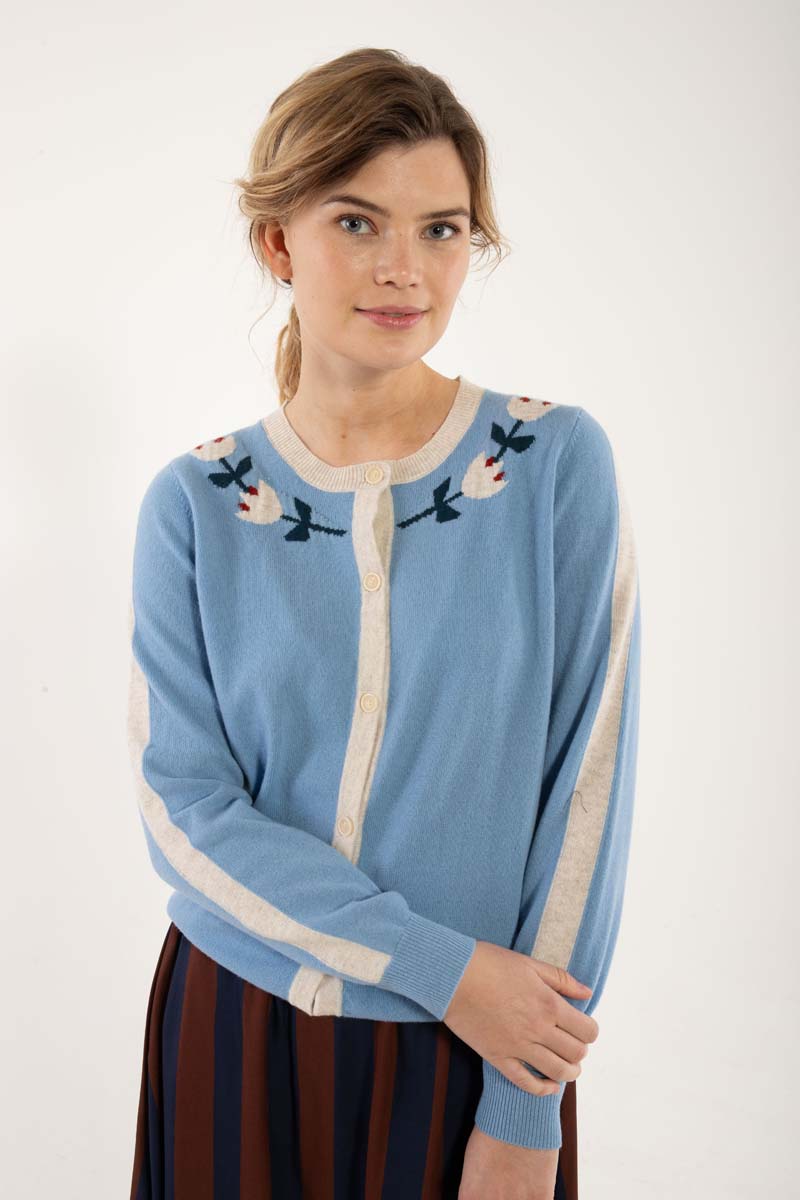 Danelife Merino Wool Cardigan Lt Blue Grey