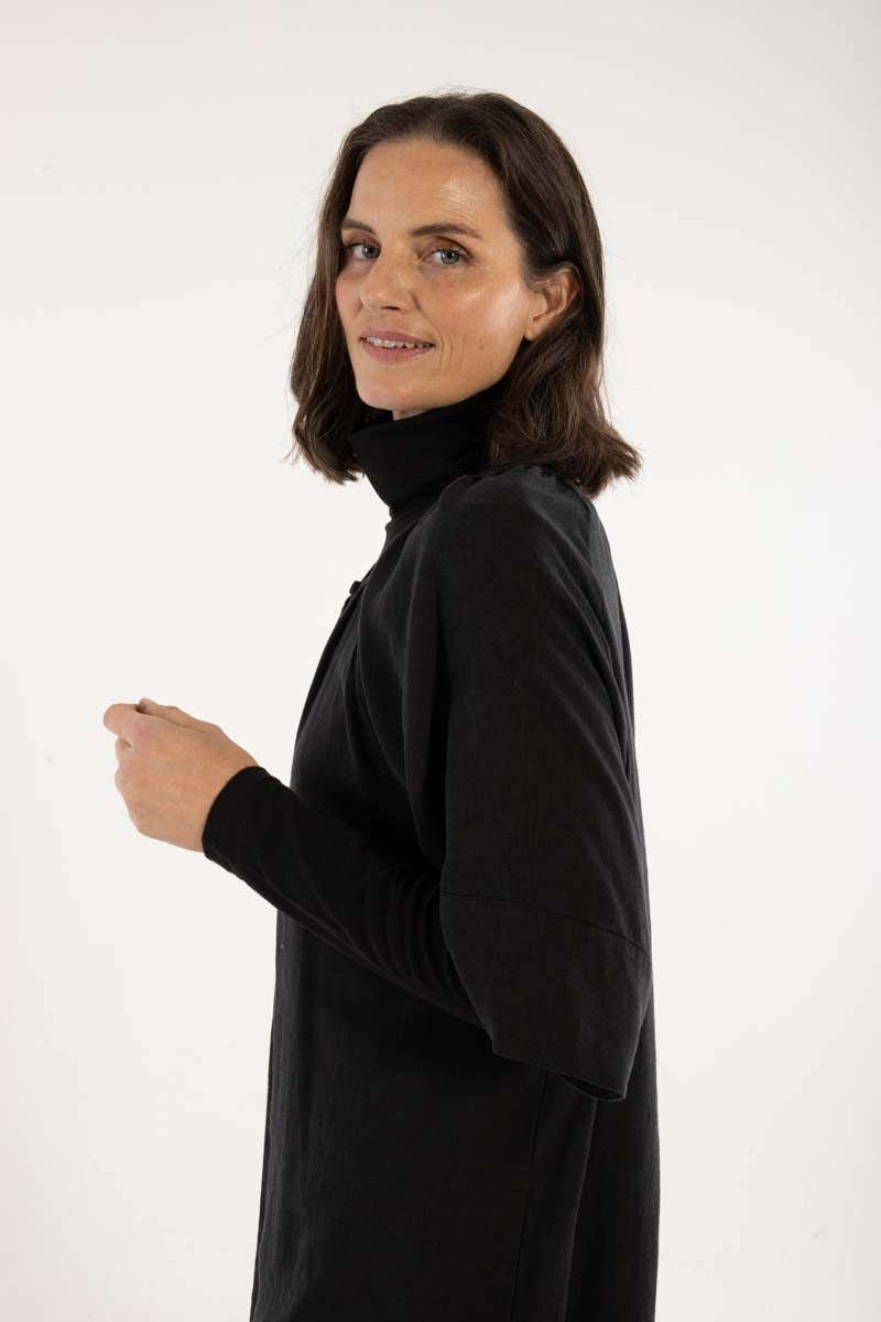 Danehostess Heavy Linen Dress Black