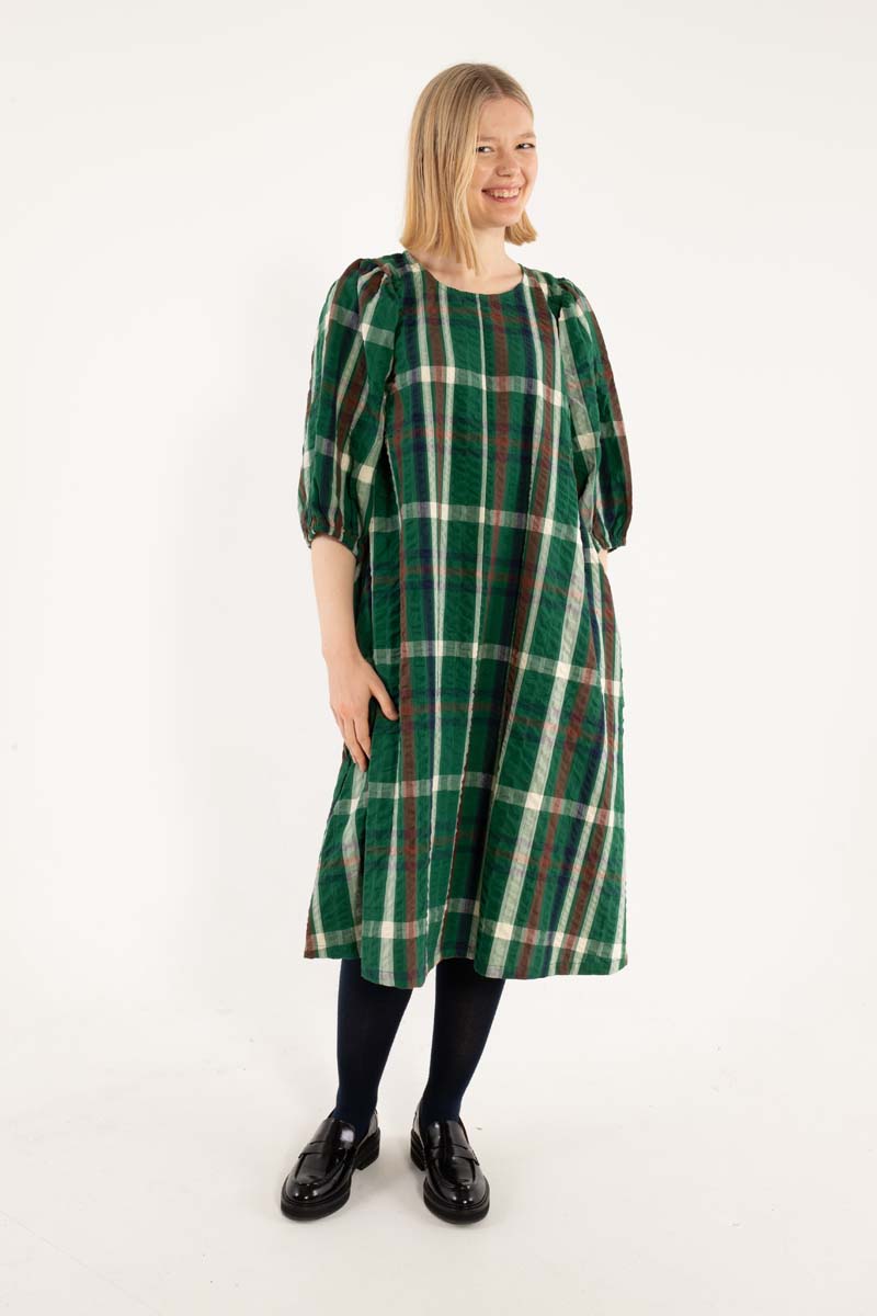 Daniris Seersucker Dress Dk Pine CHECK