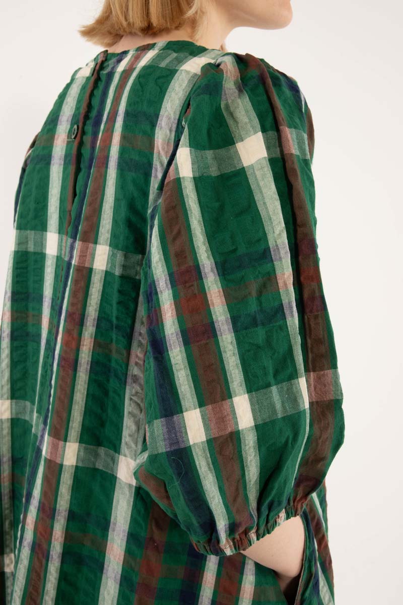 Daniris Seersucker Dress Dk Pine CHECK
