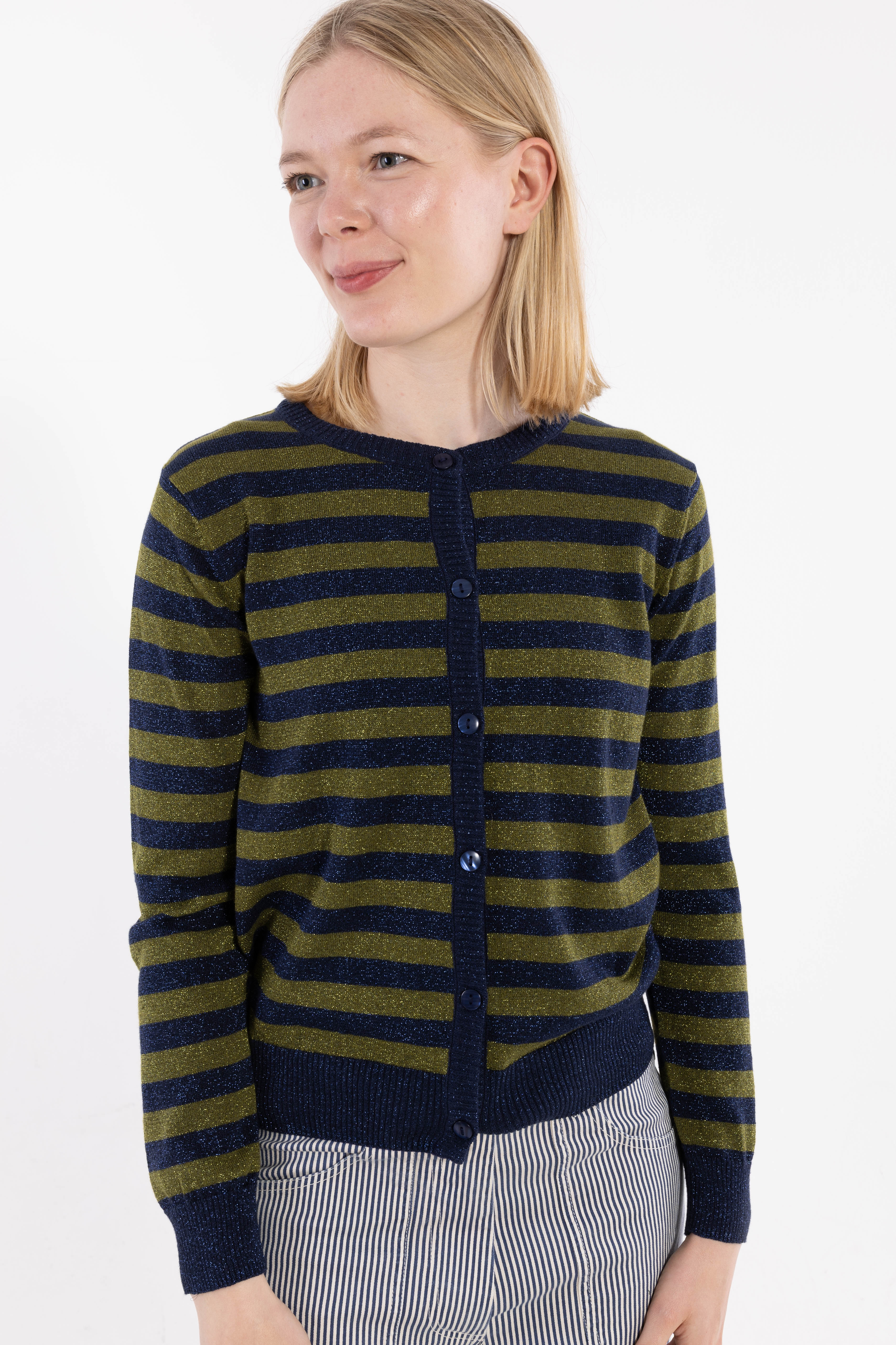 Danesaga Glitter Cardigan Dk Navy/Olive