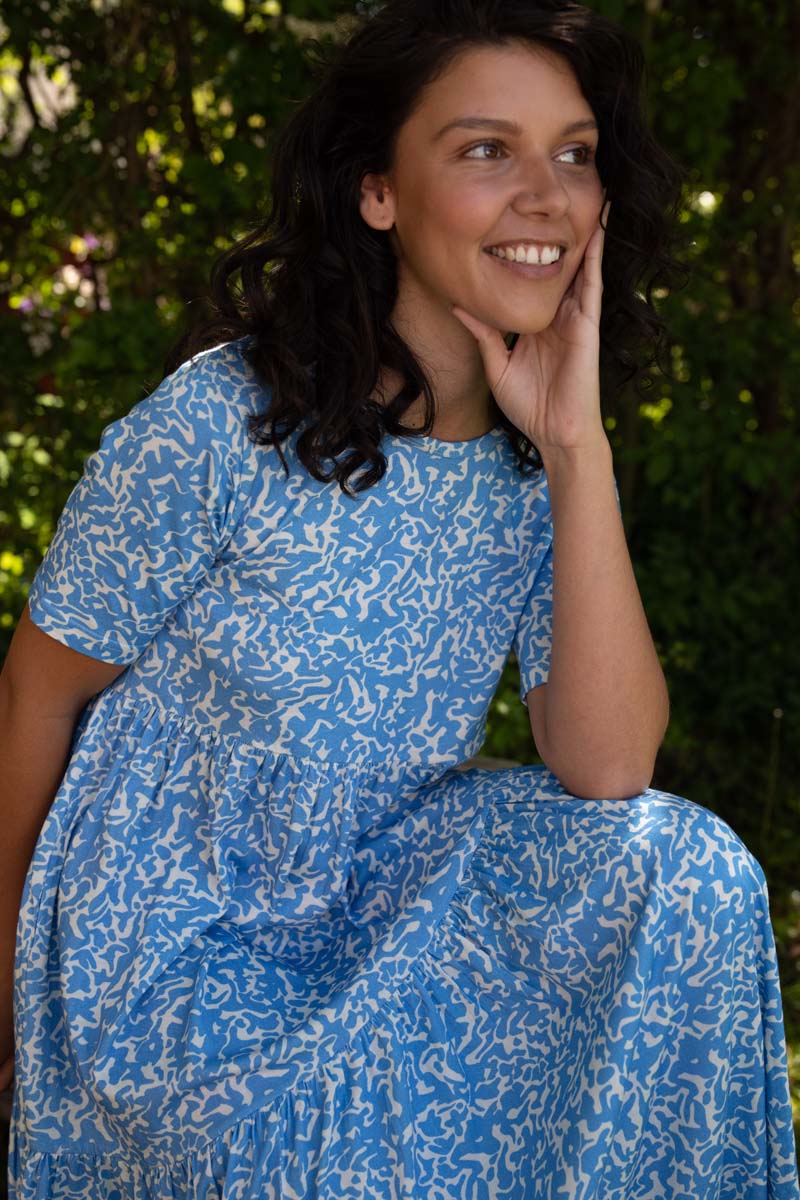 Danemarkise Viscose Dress Fresh Blue/Chalk RIPPLES