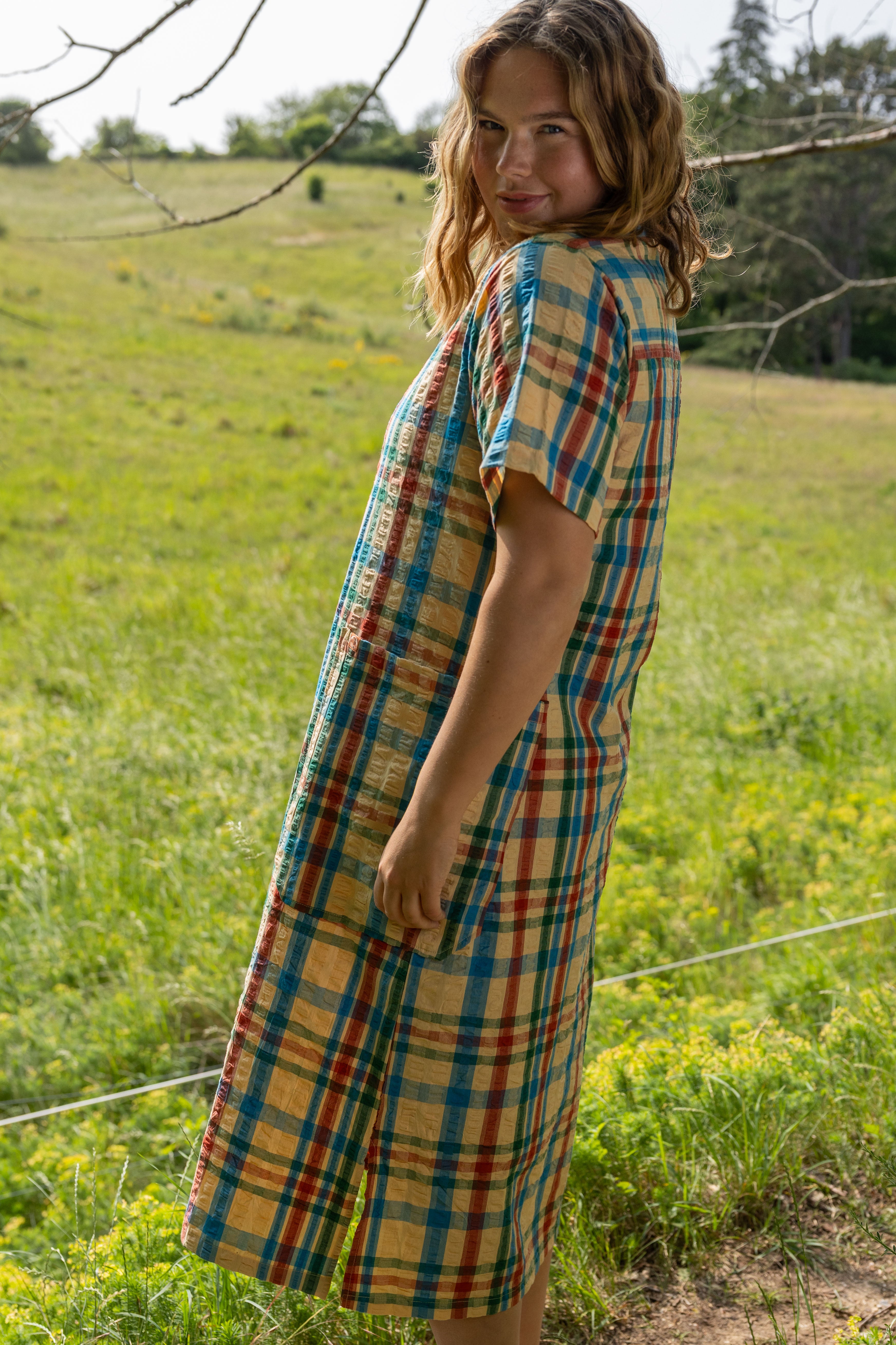 Smart bæk og bølge skjortekjole i ternet mønster