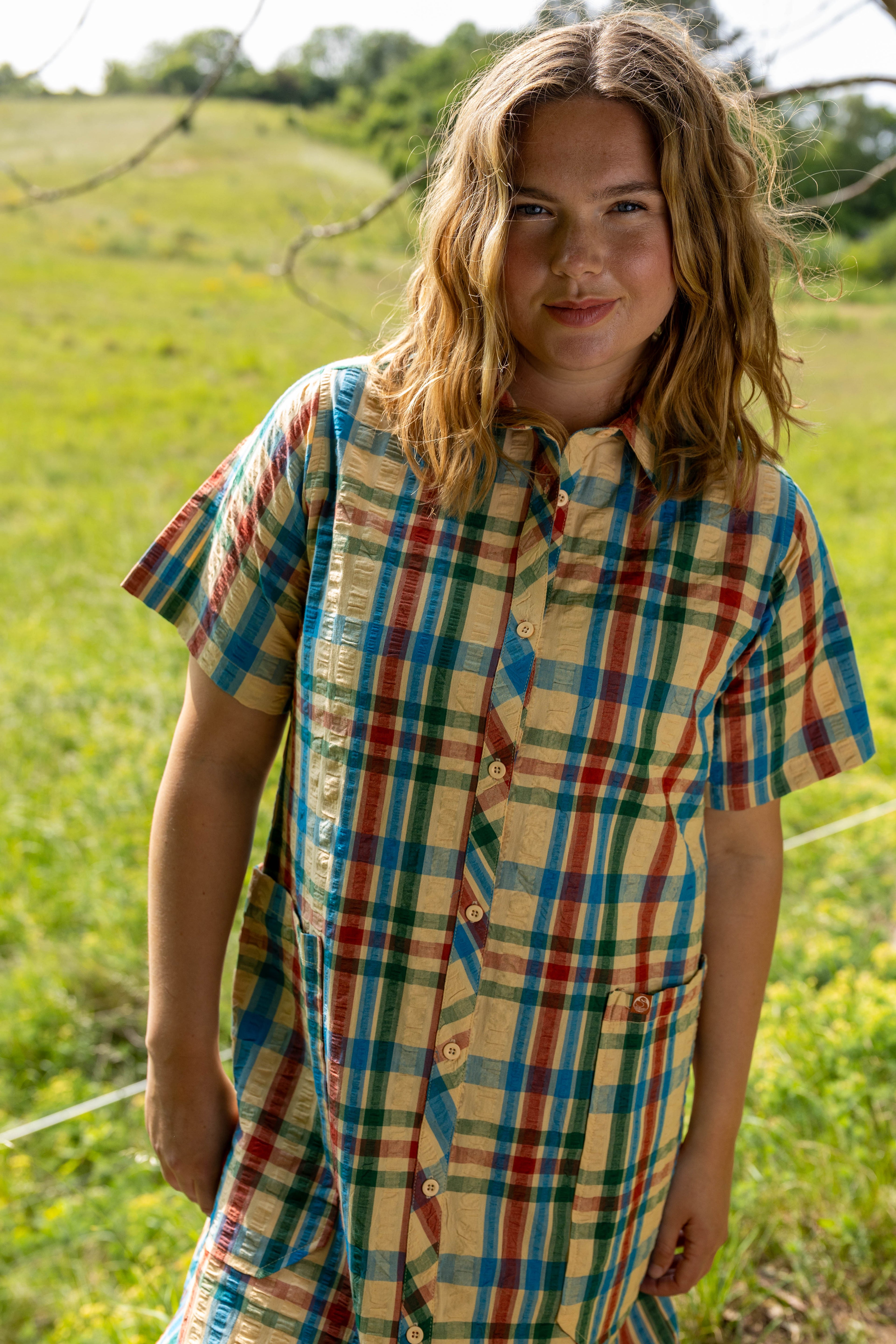 Smart bæk og bølge skjortekjole i ternet mønster