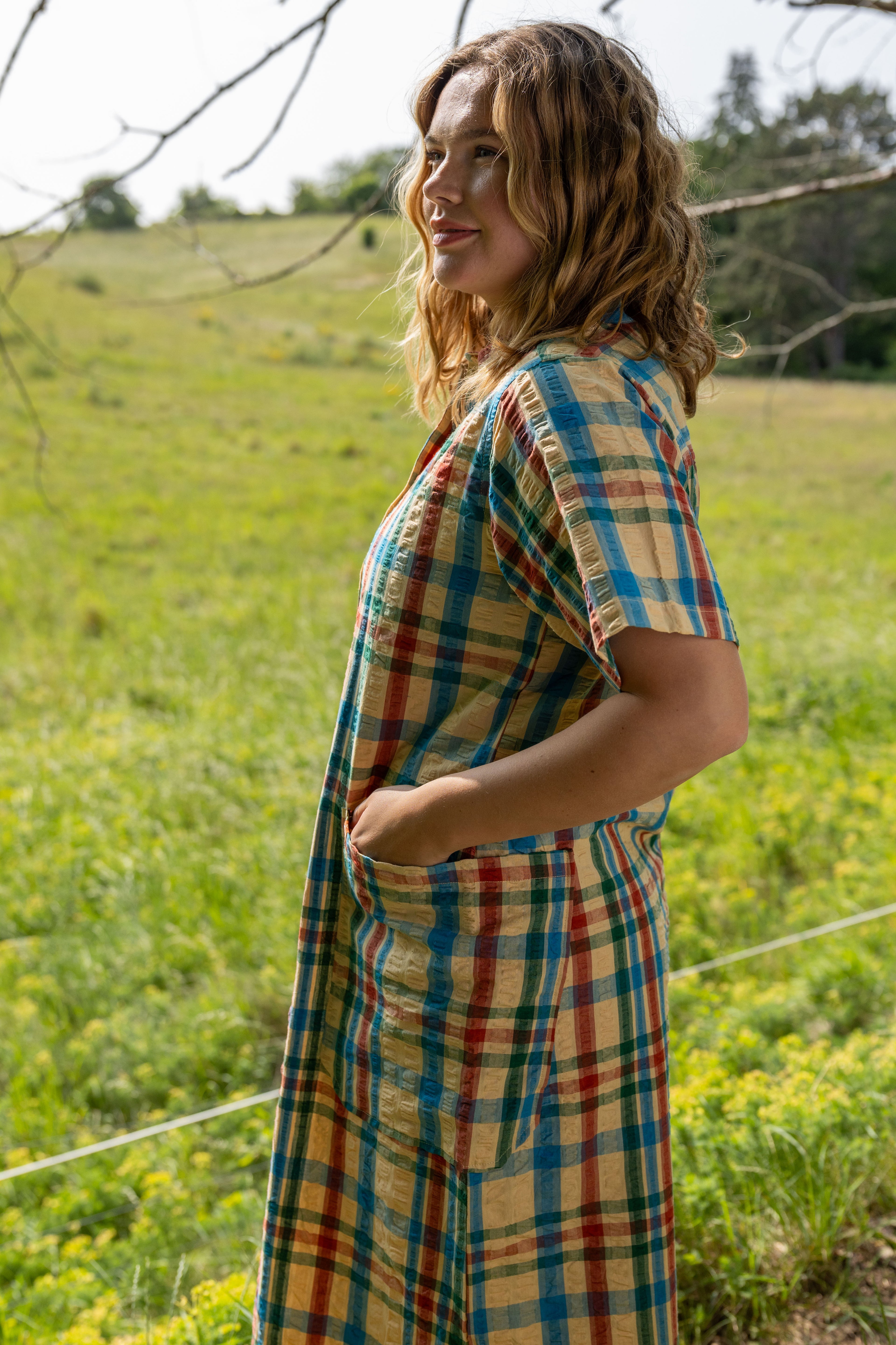 Smart bæk og bølge skjortekjole i ternet mønster