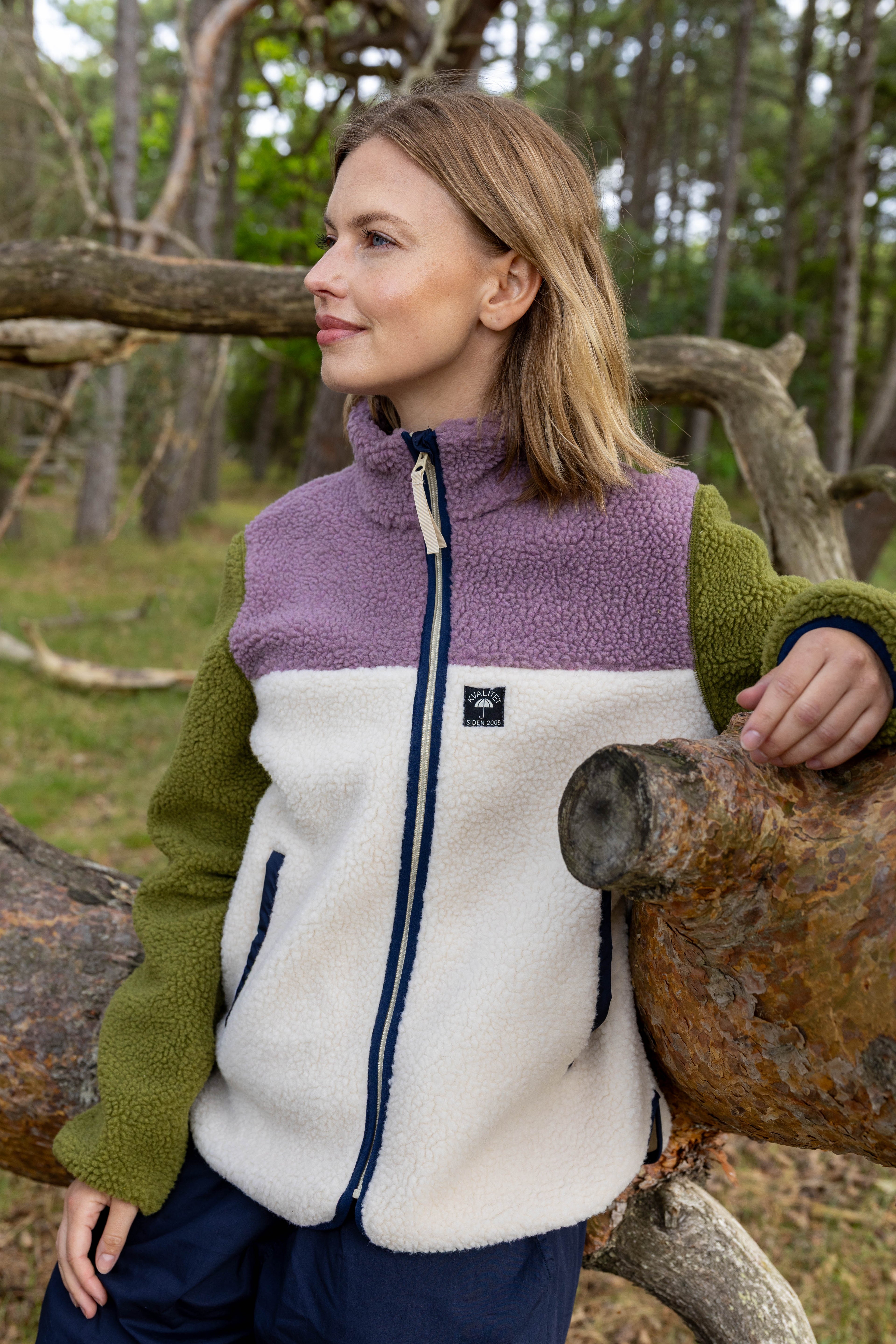 Flot flerfarvet fleecejakke til kvinder