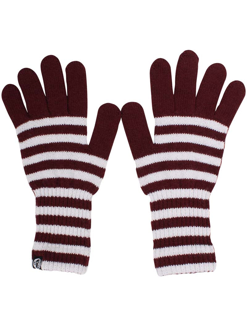 Danefæ Uldhandsker med striber i råhvid og merlot farve