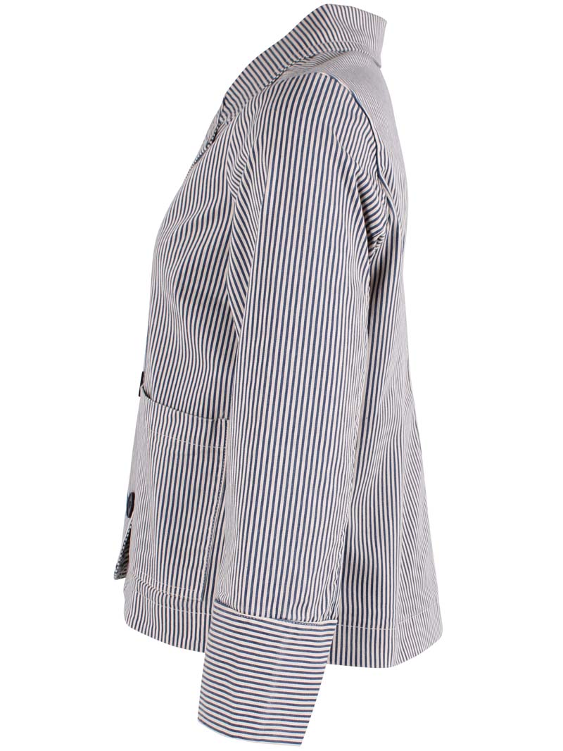 Fin canvasblazer med navyblå og hvide striber til kvinder