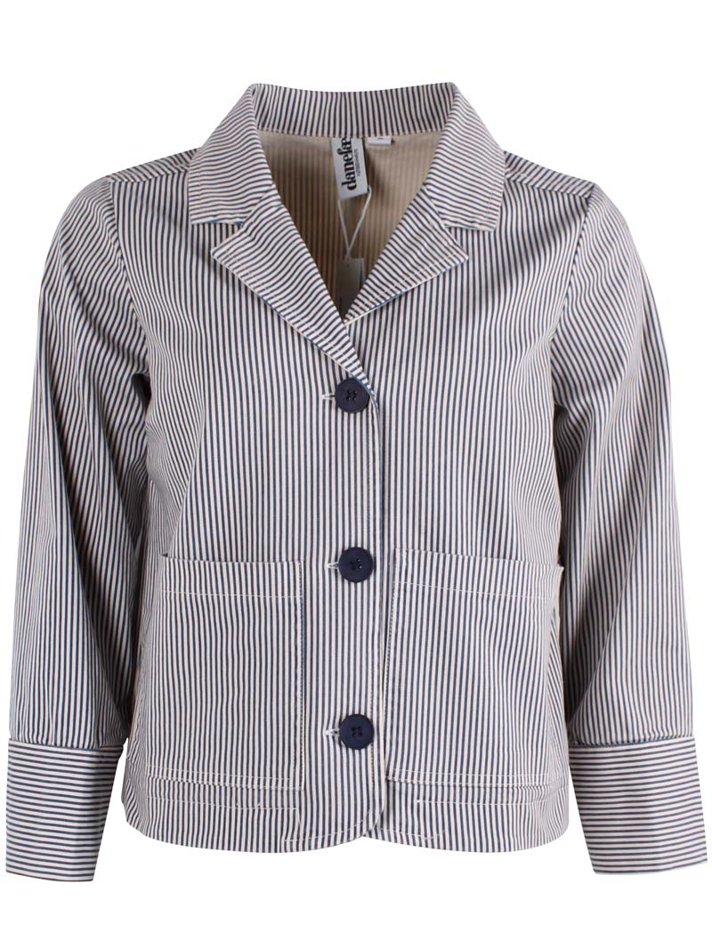 Fin canvasblazer med navyblå og hvide striber til kvinder