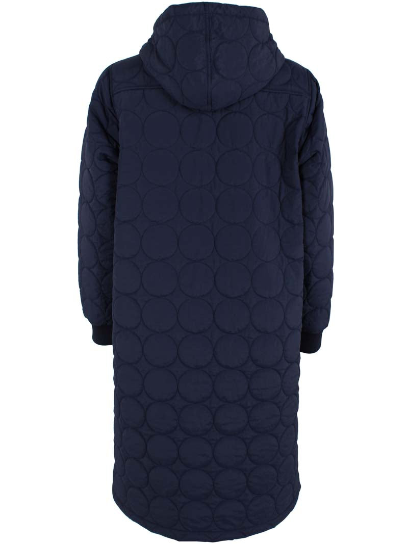 Lang quiltet termofrakke i navyblå til kvinder