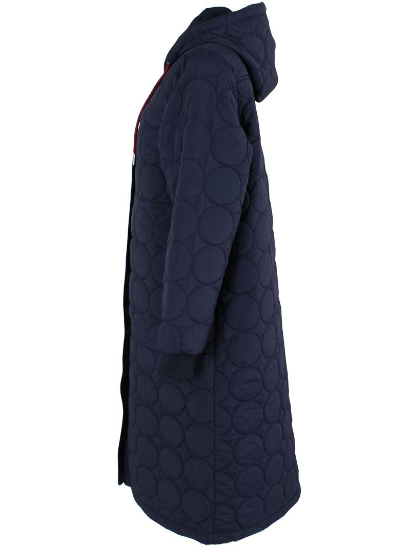 Lang quiltet termofrakke i navyblå til kvinder