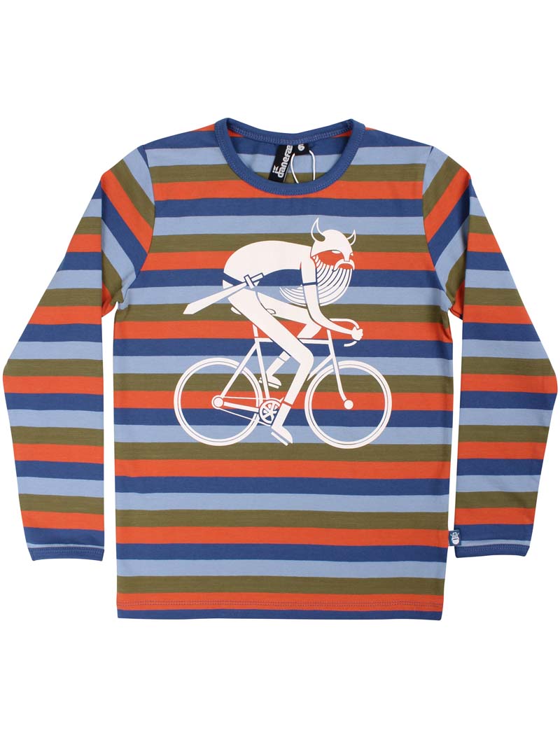 Stribet bluse til børn med cyklende viking