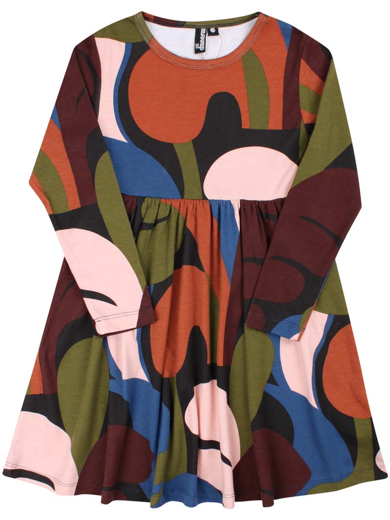 Flot børne kjole med farvet print