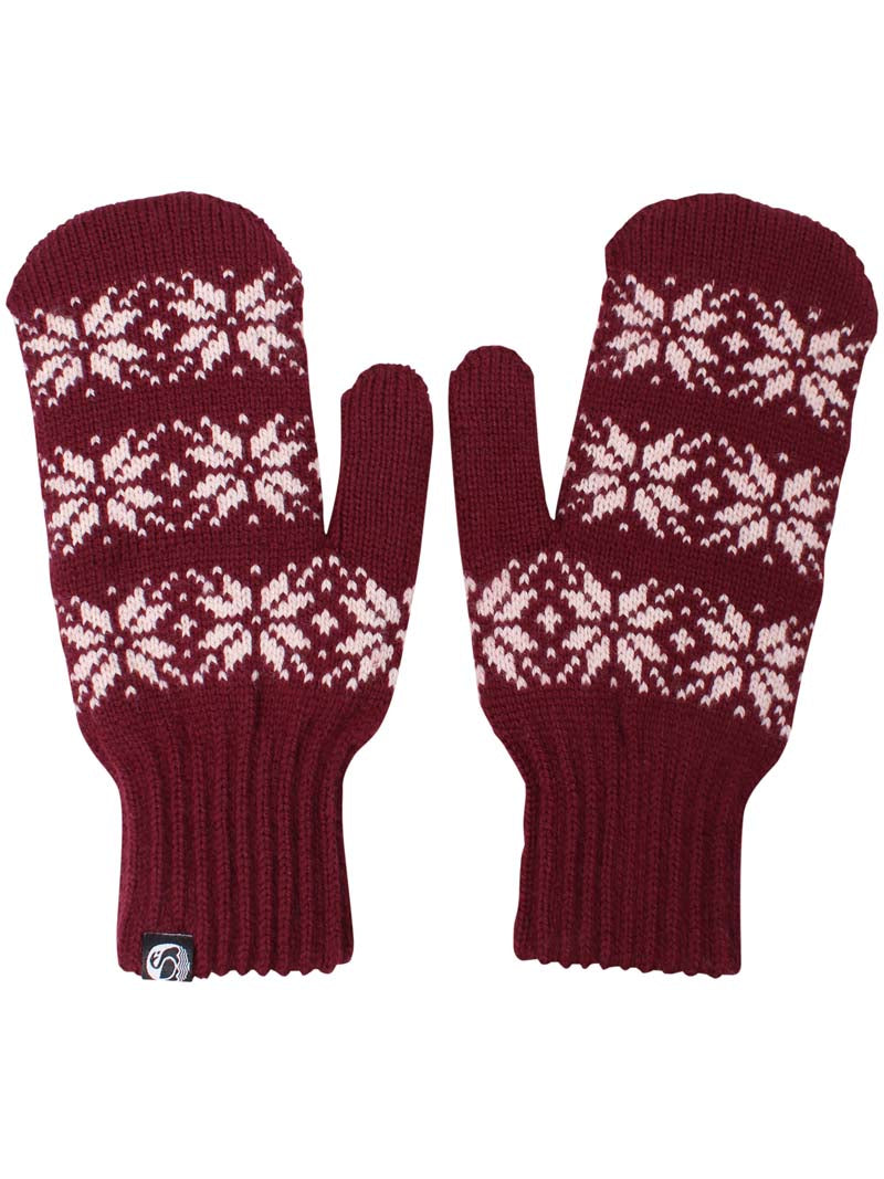 Danefæ uld luffer med nordisk mønster i merlot og råhvid