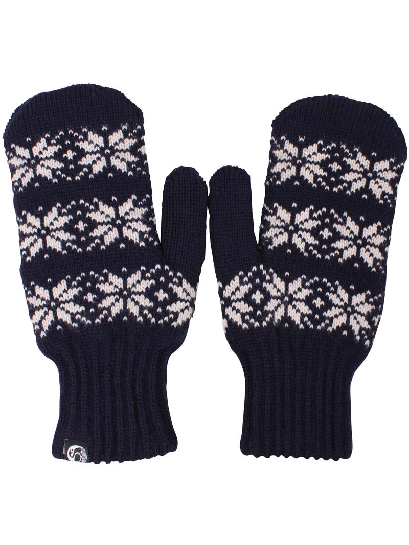 Danefæ uld luffer med nordisk mønster i navy og råhvid