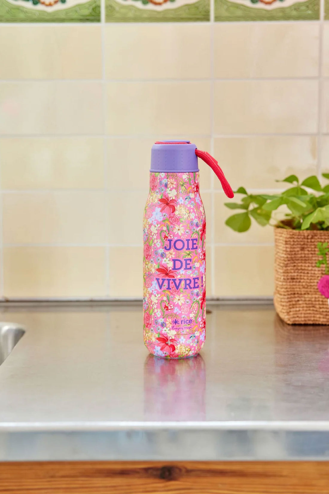 Rice Drikkedunk Rustfri Stål Pink Swedish Flower