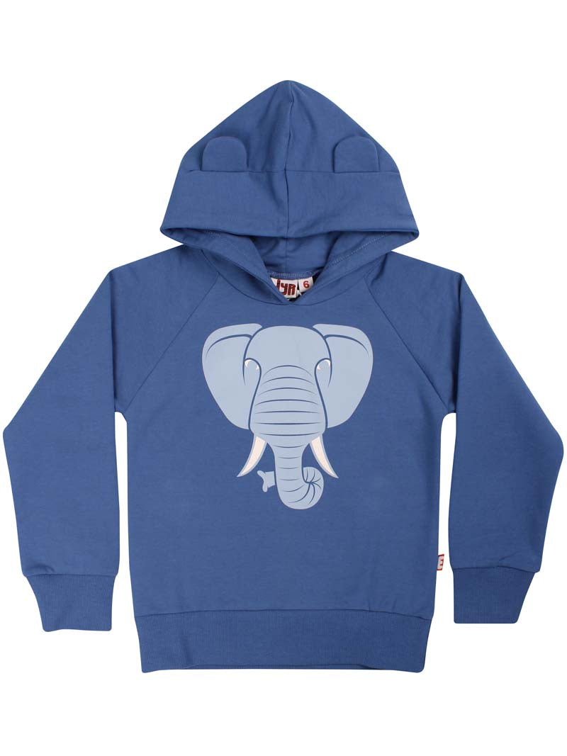 Skøn blå hættetrøje til børn med print af elefant