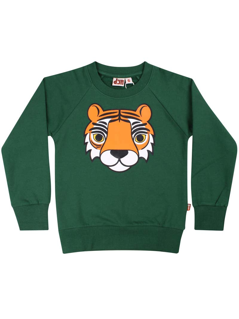 Skøn grøn sweatshirt til børn med print af tiger