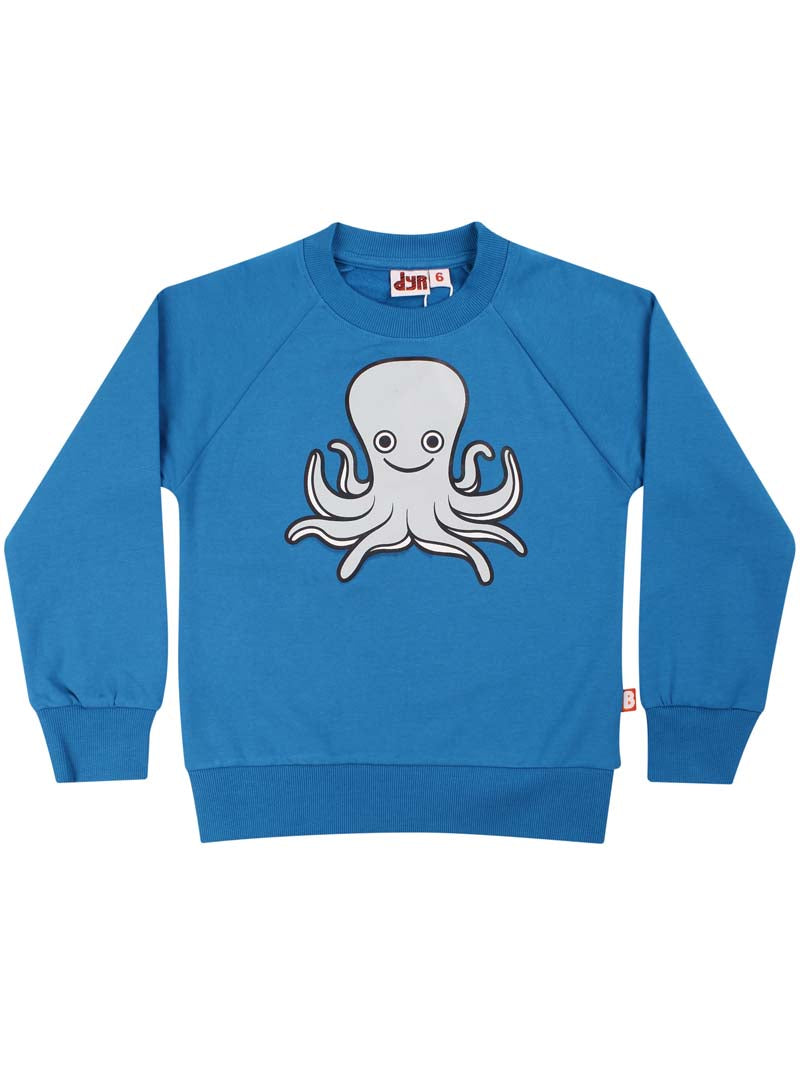 Skøn blå sweatshirt til børn med print af sød blæksprutte