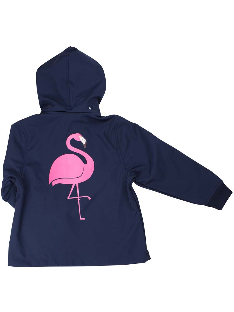 Smart softshell jakke til børn med print af flamingo på ryggen