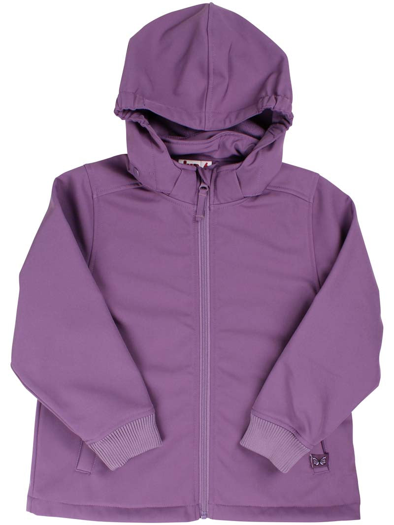 Sød softshell jakke til børn med print på ryggen af en fin sommerfugl