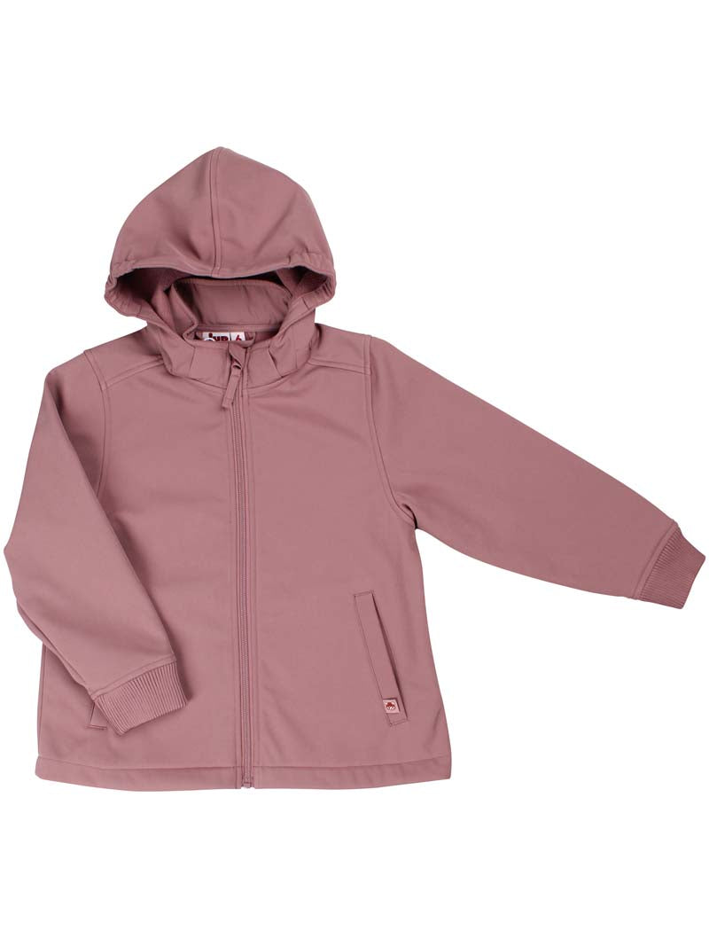 Fin softshell jakke til børn med print af en rød panda på ryggen