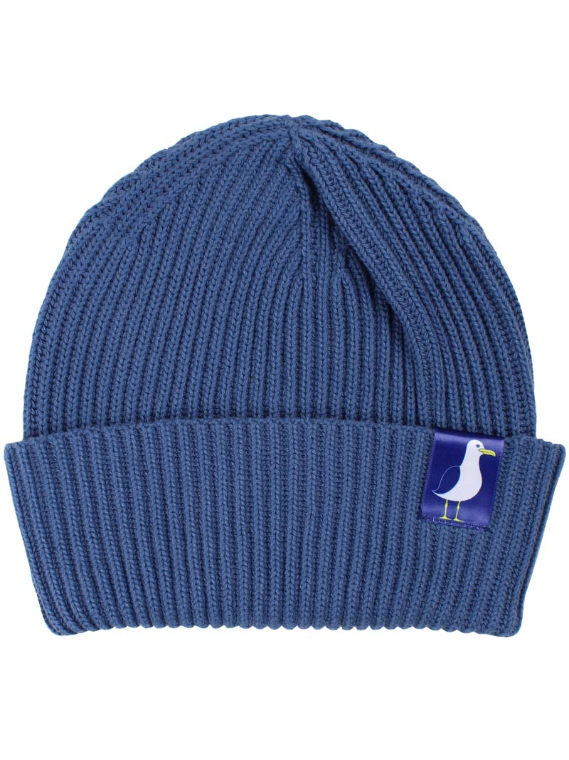 Fin blå hue til børn med lille logo af måge