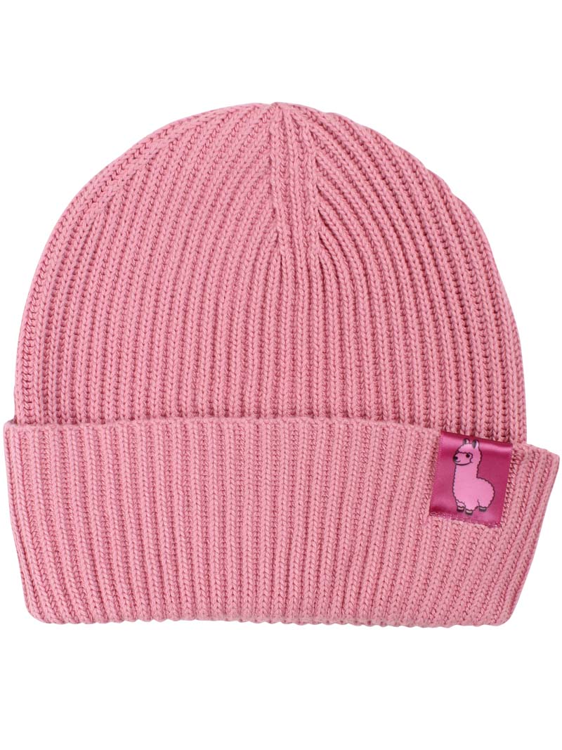 Sød lyserød hue til børn med lille logo af lama