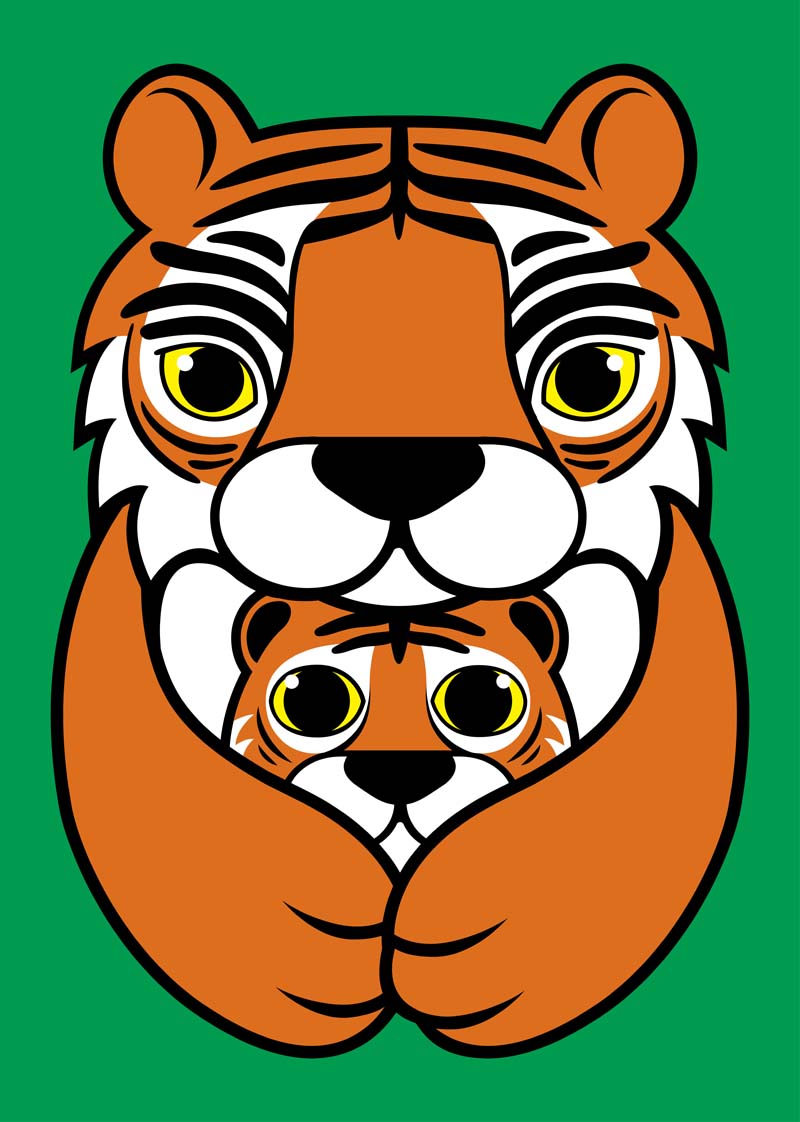 Sødt postkort med motiv af tigermor med unge