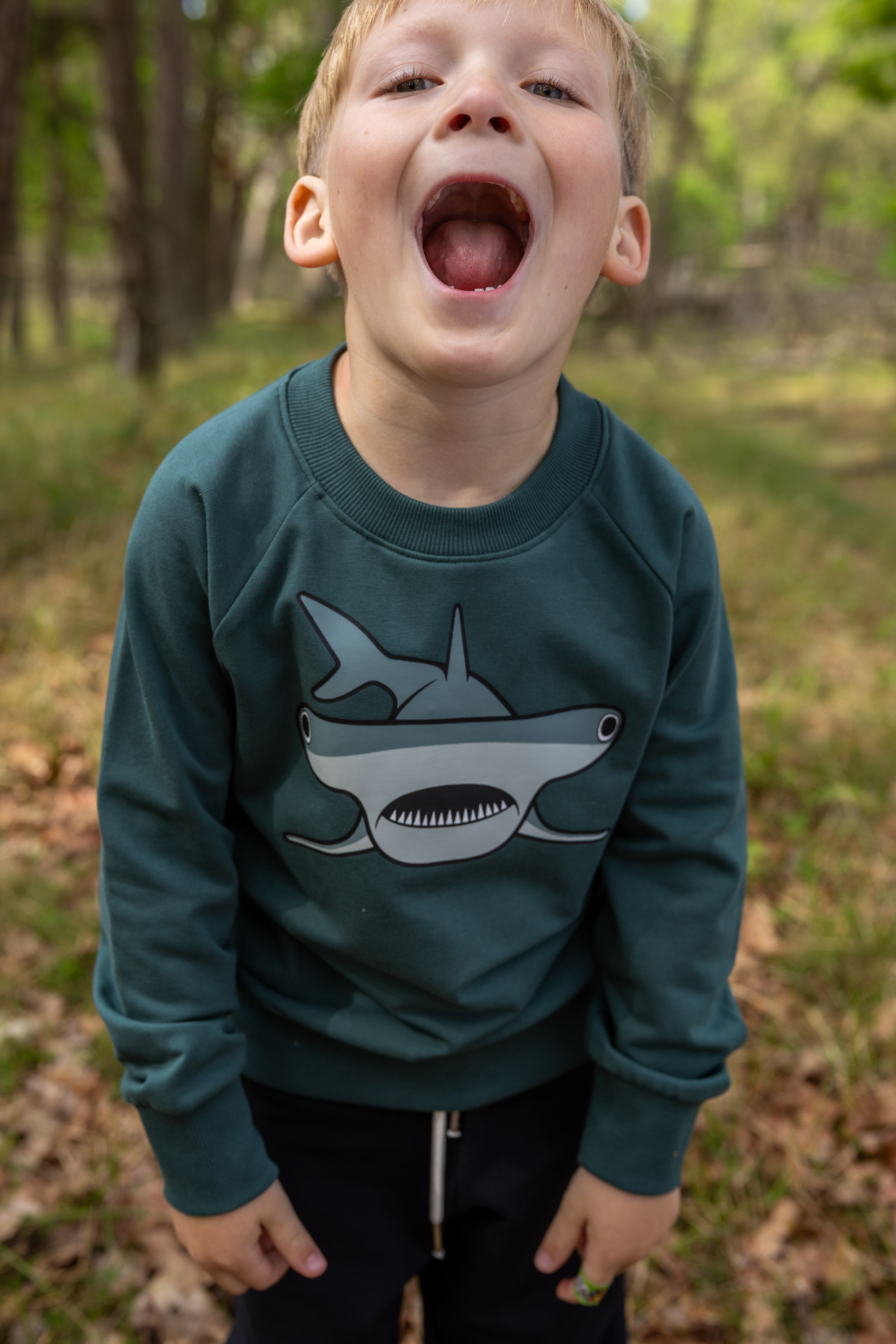 Skøn sweatshirt til børn med print af sej hammerhaj