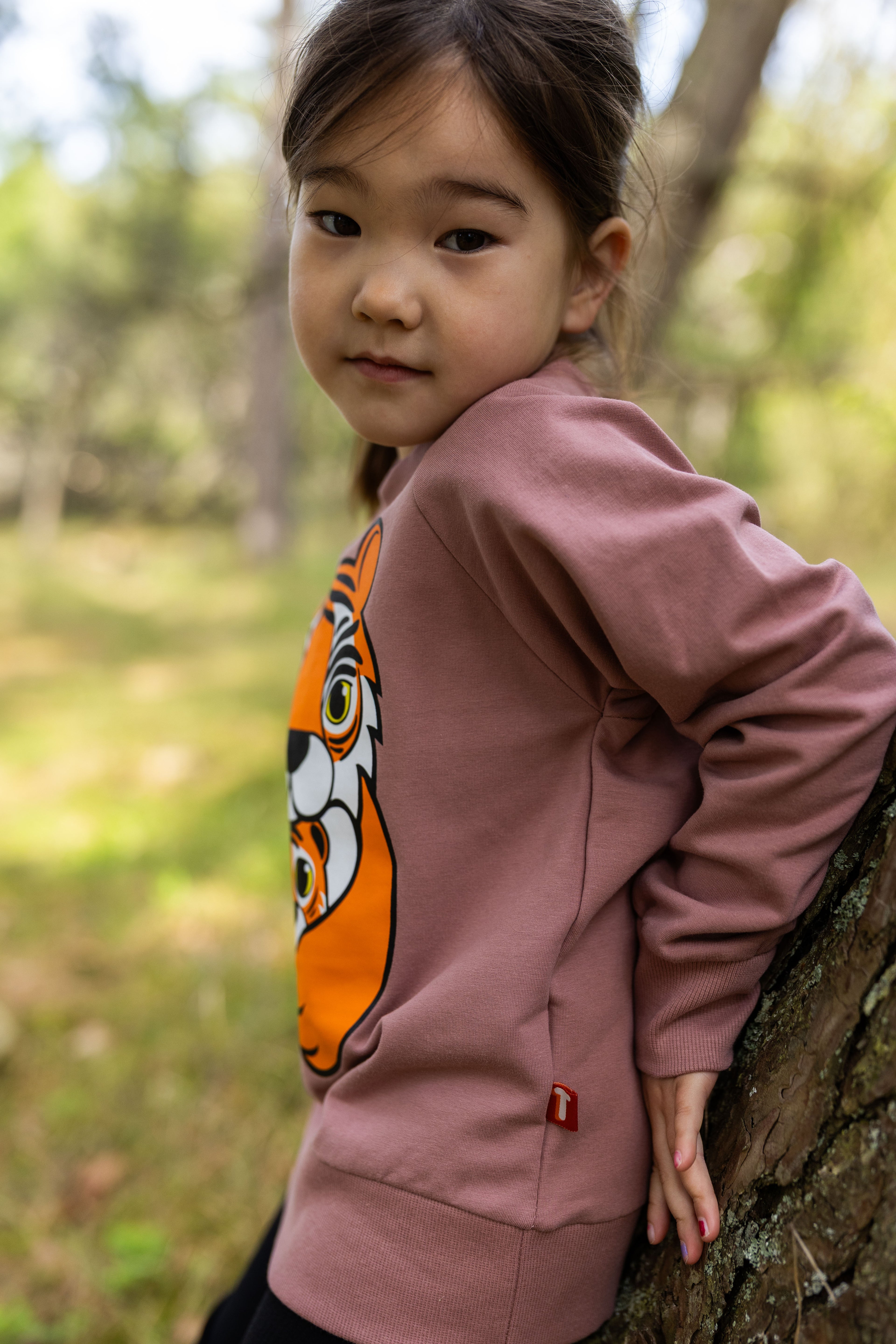 Skøn sweatshirt til børn med sødt print af tigermor og unge