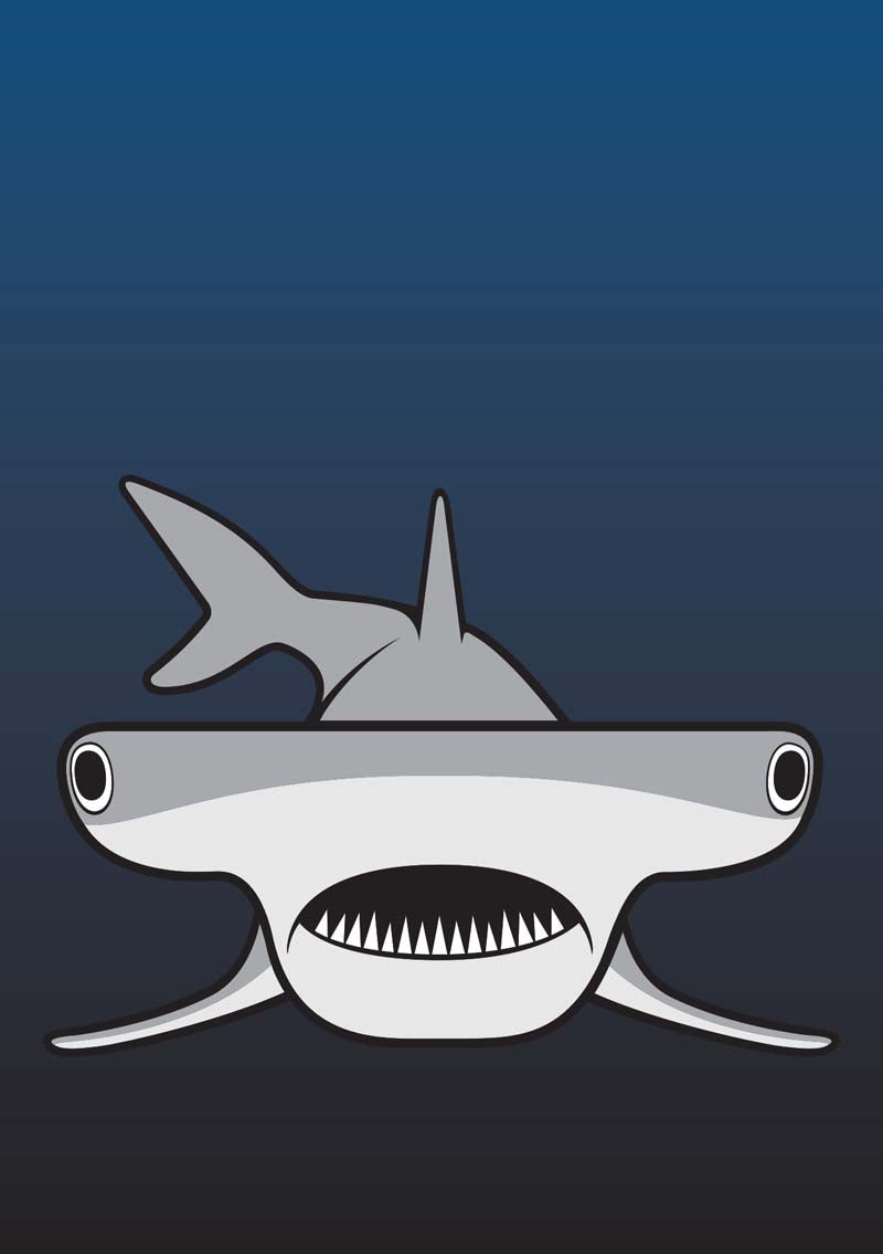 Sødt postkort med motiv af hammerhaj