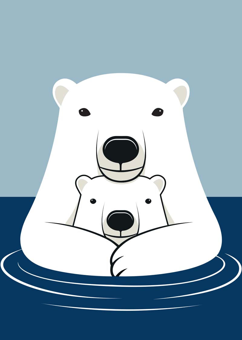 Sødt postkort med motiv af isbjørnemor og unge