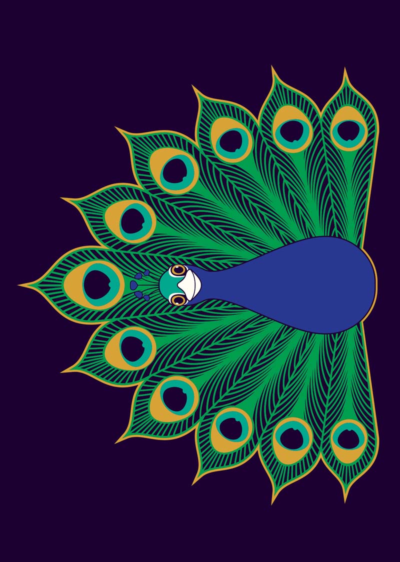 Postkort med motiv af påfugl