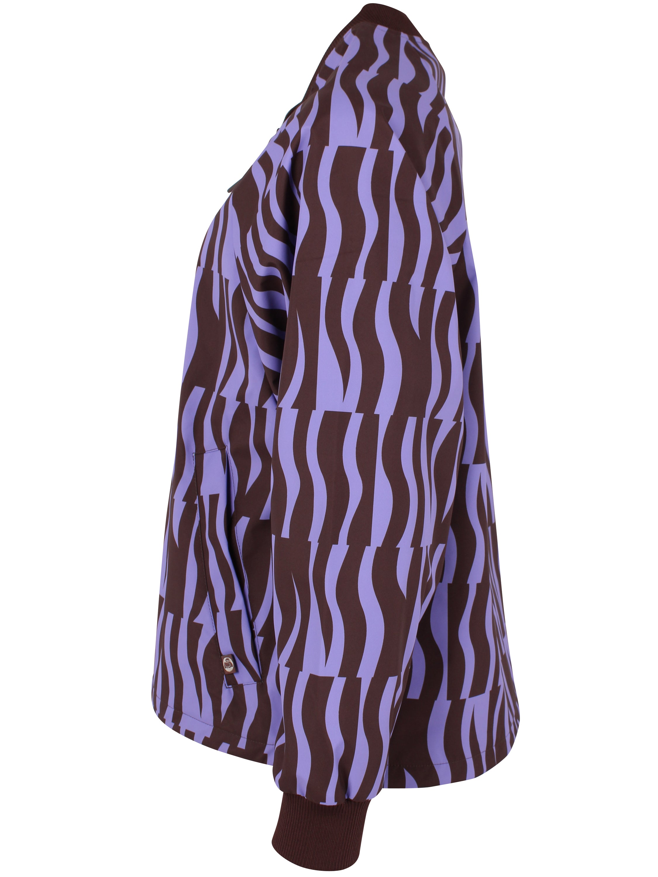 Fin kort jakke i lilla og vinrødt mønster til kvinder