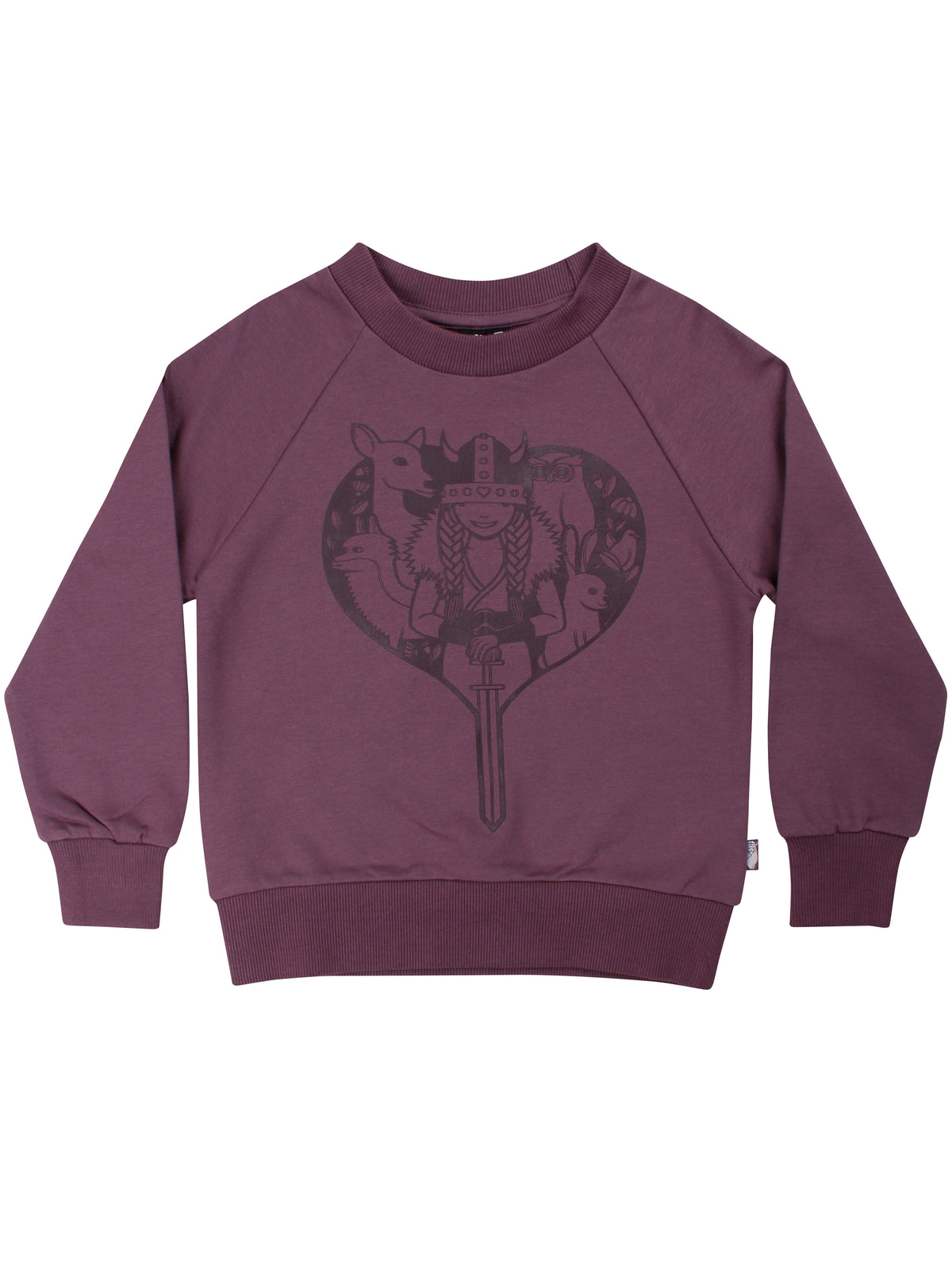 Sød grålilla sweatshirt til børn med print af vikingen Freja