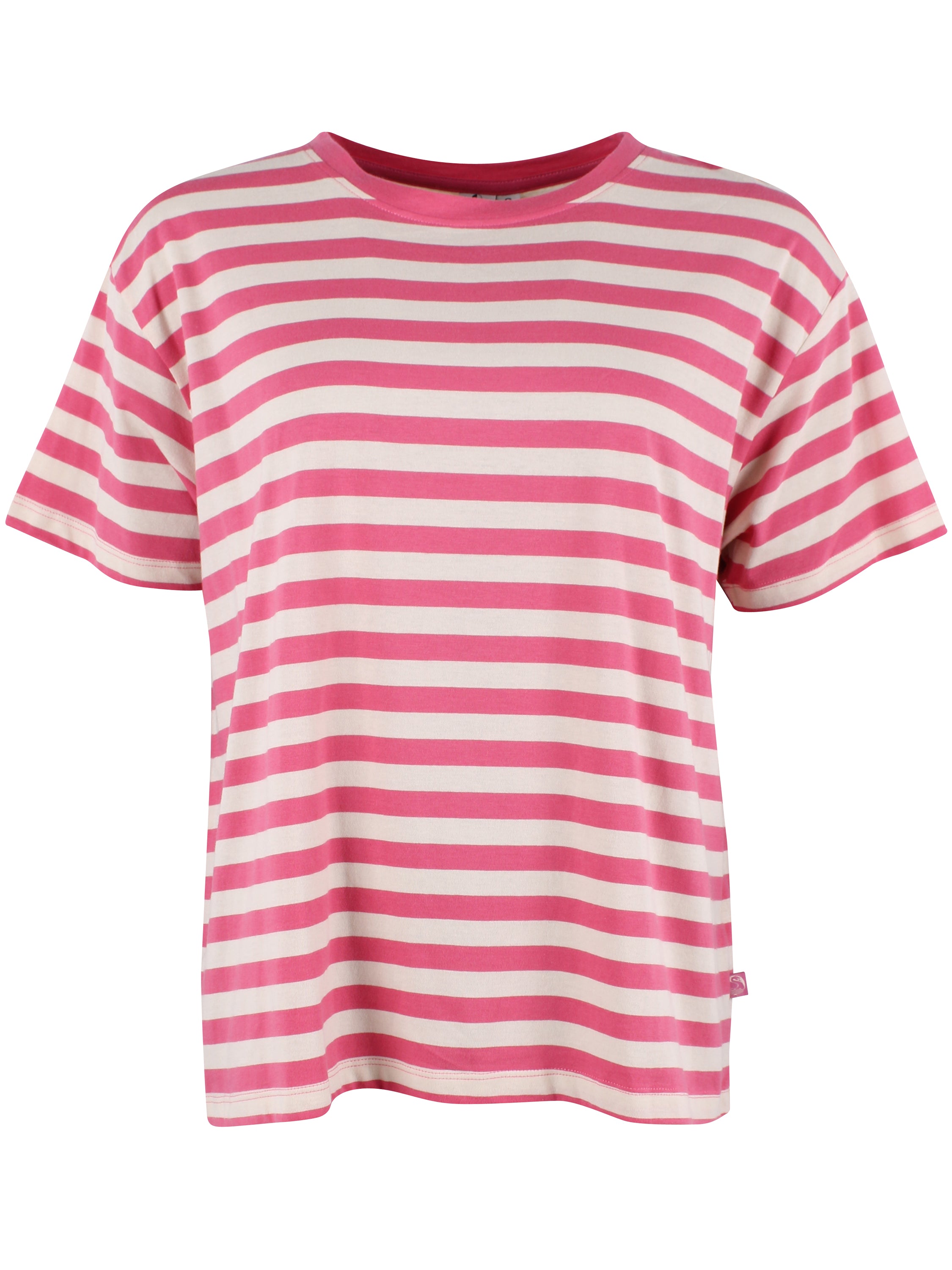 Fin boxy t-shirt med rund hals og striber i beige og pink til kvinder